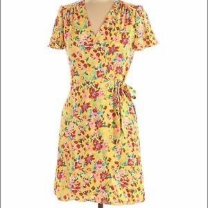 J. Crew Factory yellow floral wrap dress